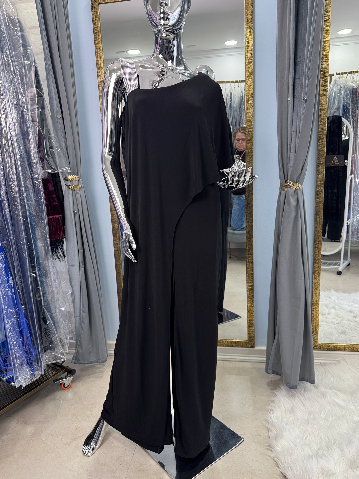 Enterito Negro de Fiesta con Tirante de Cristales | Talla 14 🇺🇸 (XL/2XL)