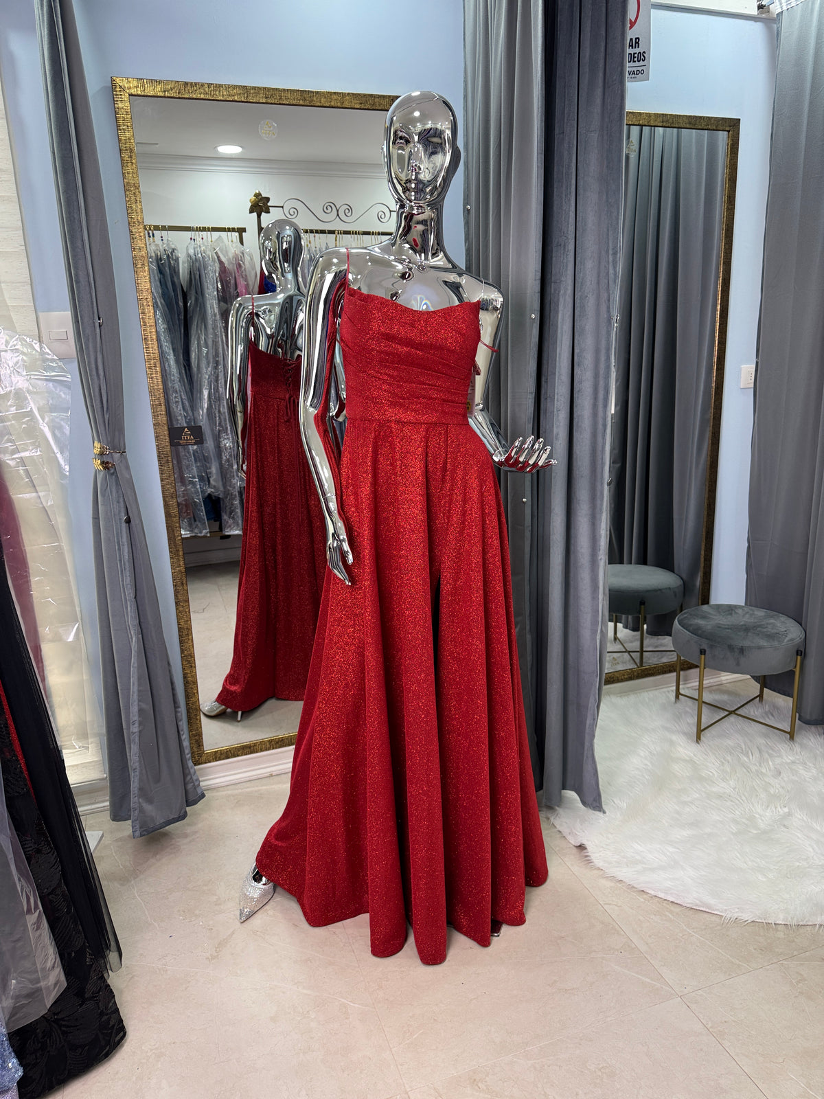 Vestido Largo Corset Rojo Terracota con Glitter