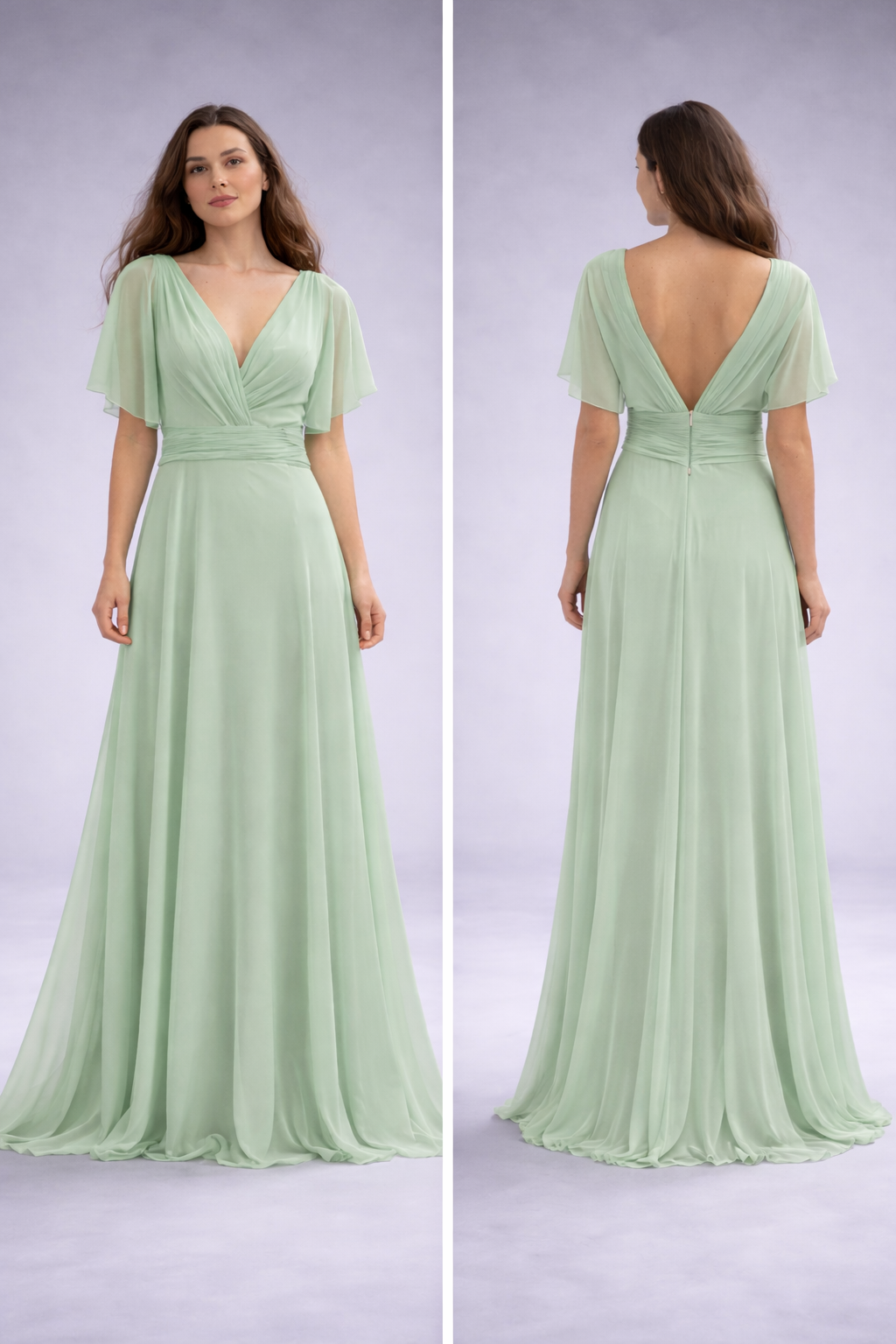 Vestido de gasa verde con Caída Fluida – Talla 8 (M).