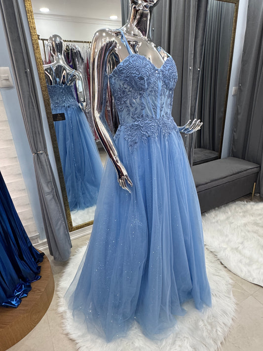Vestido Gala corset celeste
