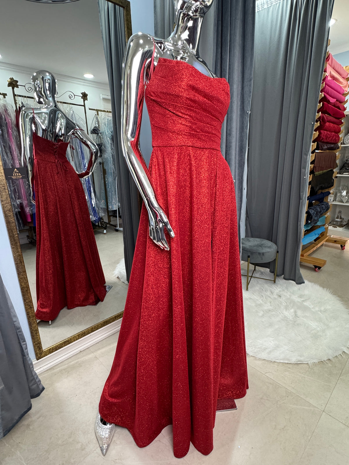 Vestido Largo Corset Rojo Terracota con Glitter