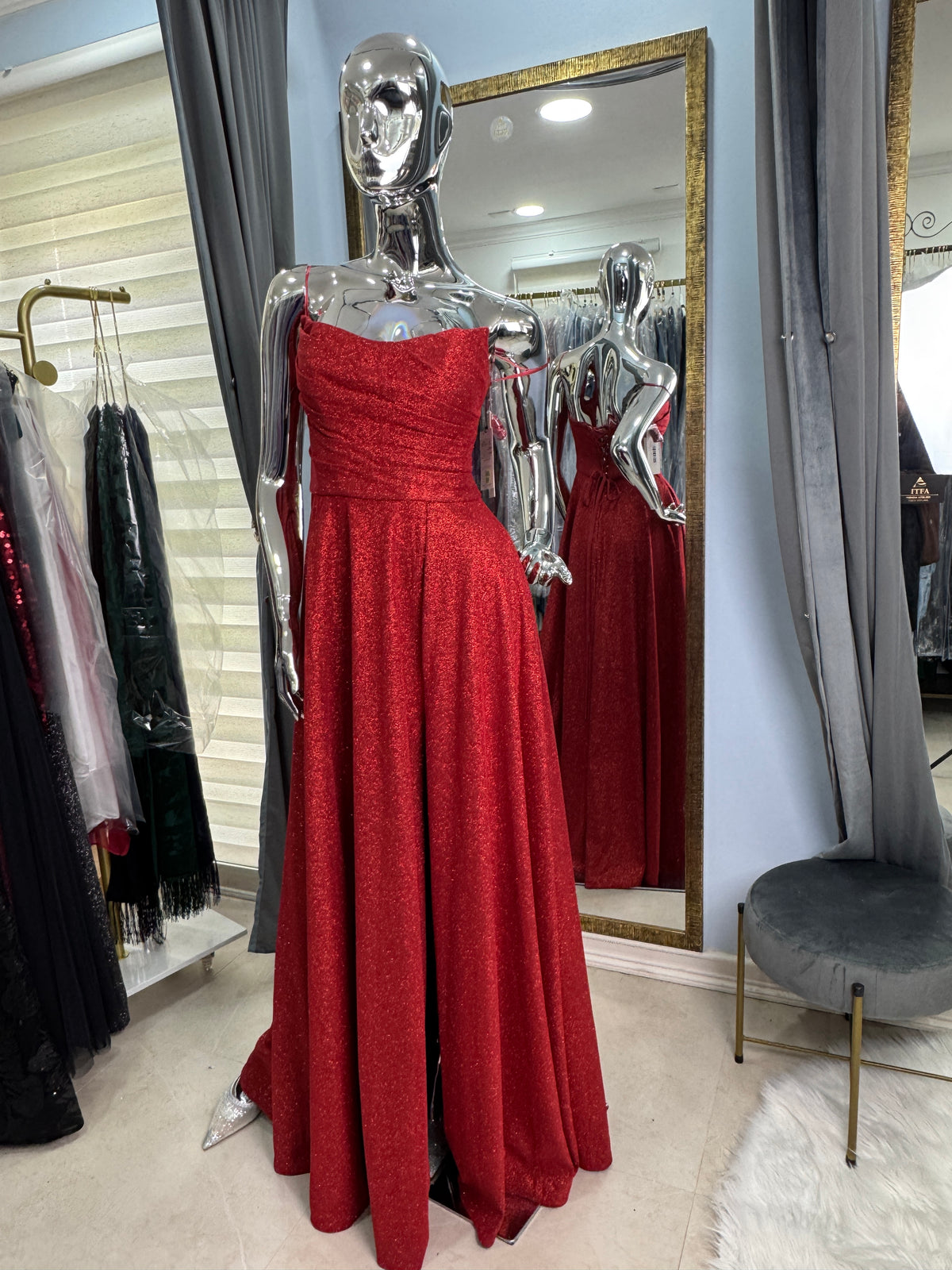 Vestido Largo Corset Rojo Terracota con Glitter
