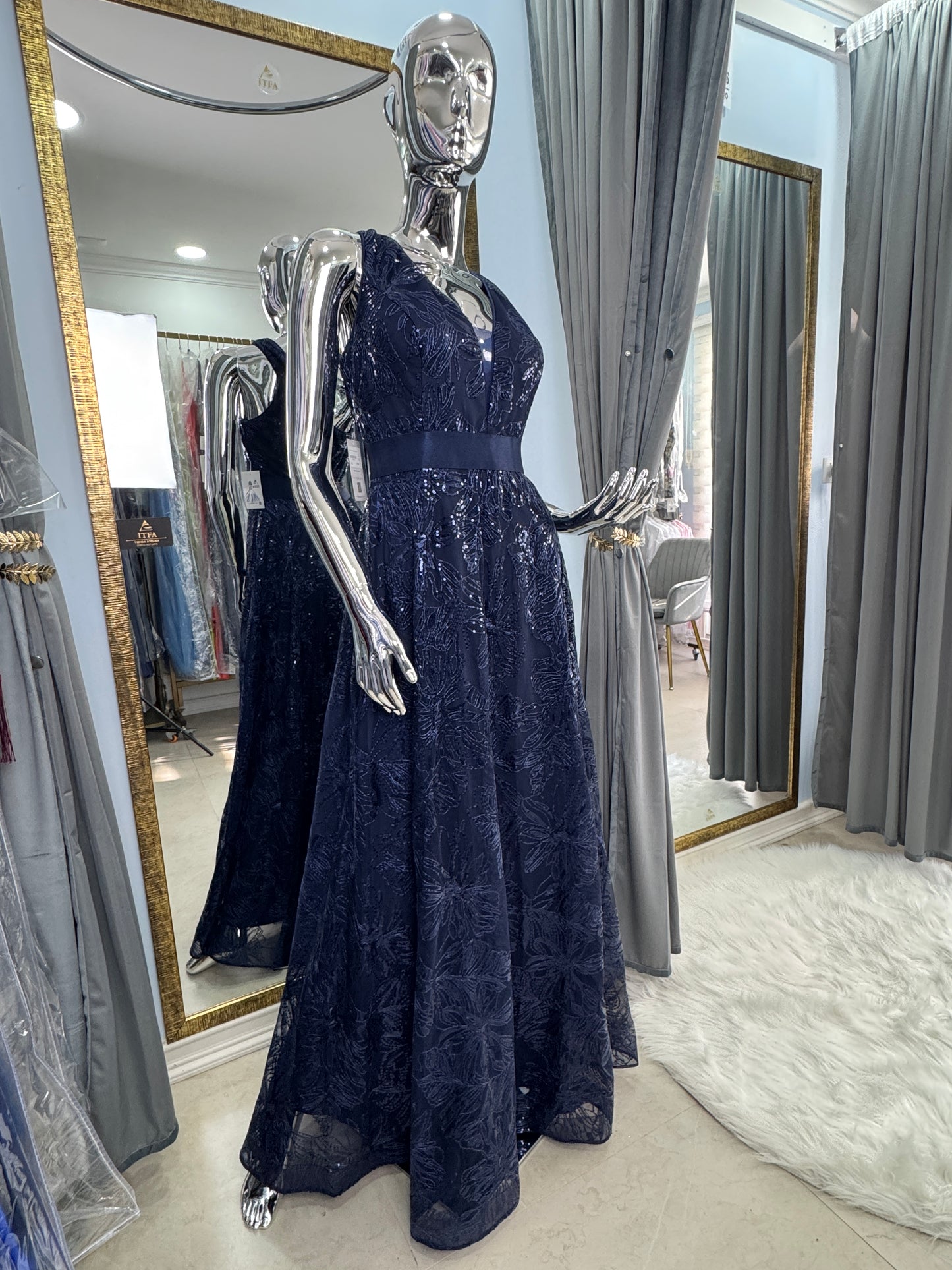 Vestido de Fiesta Azul Marino Bordado con Lentejuelas | Talla XXL/3XL