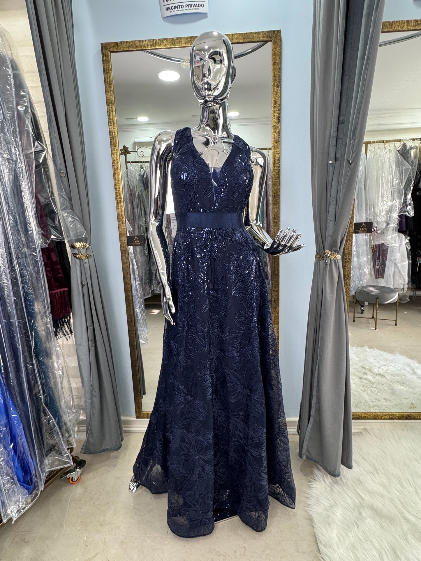 Vestido de Fiesta Azul Marino Bordado con Lentejuelas | Talla XXL/3XL