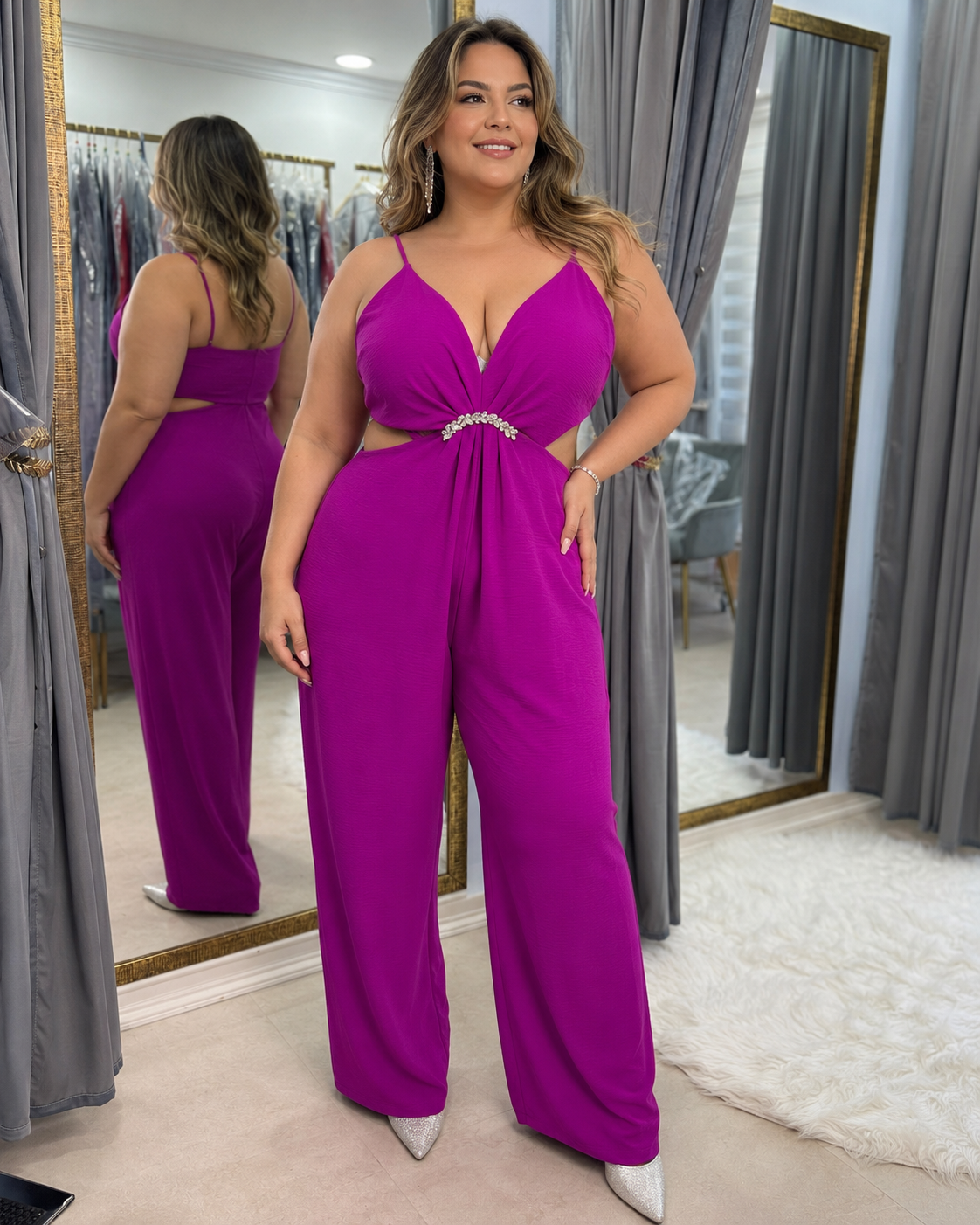Enterito Fucsia de Fiesta con Pedrería | Talla L/XL