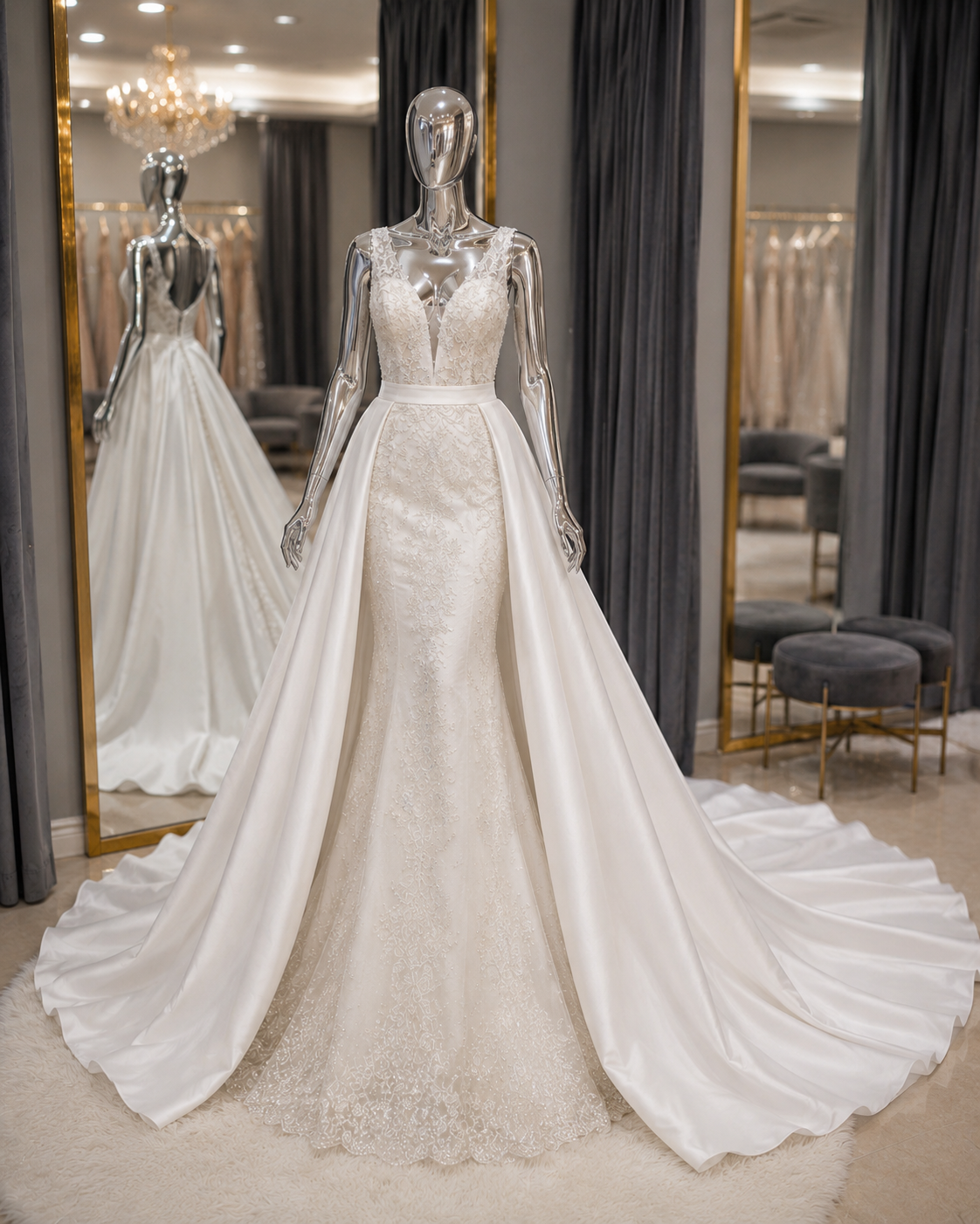 Confección de cola desmontable para vestido de novia a medida desde: