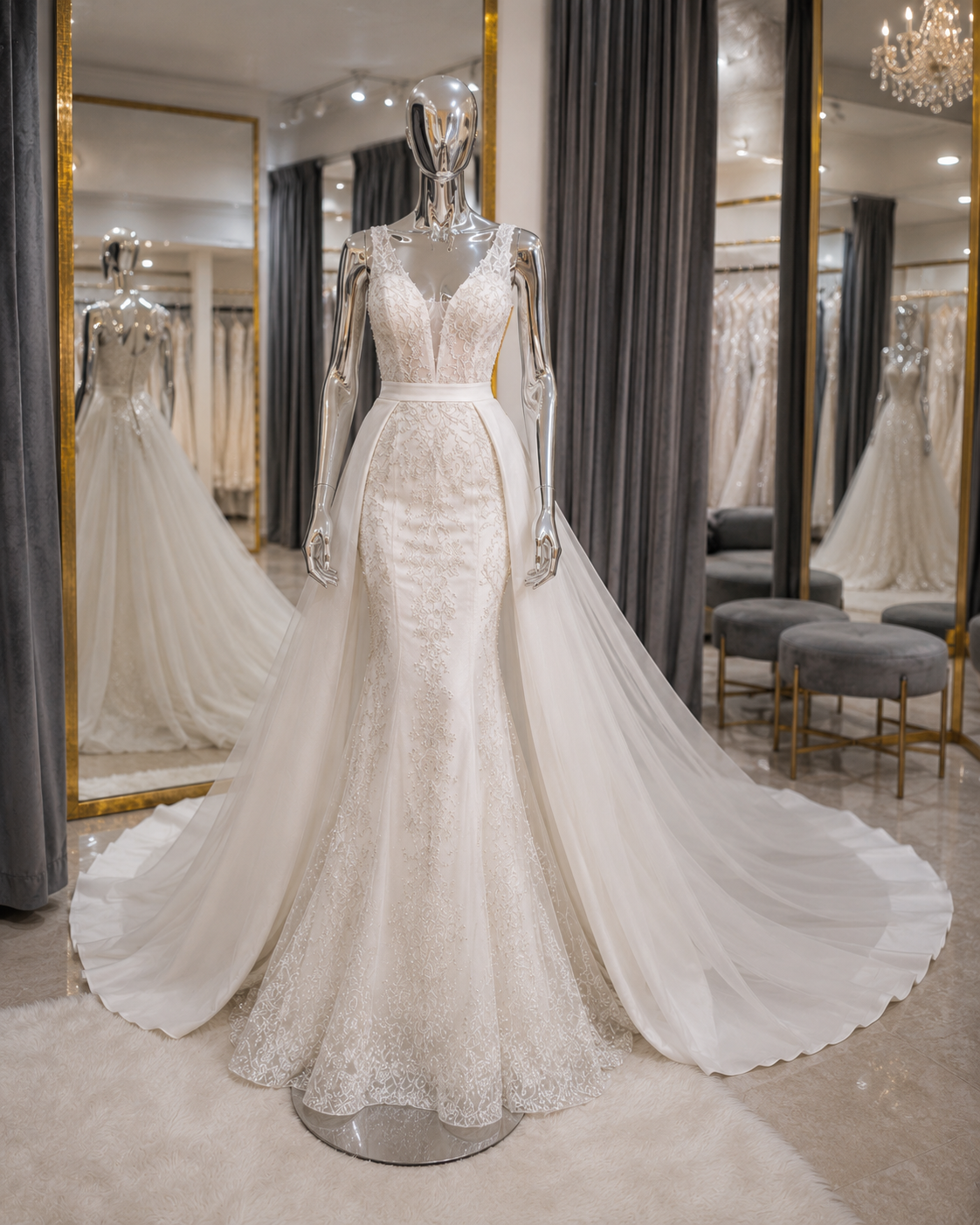Confección de cola desmontable para vestido de novia a medida desde: