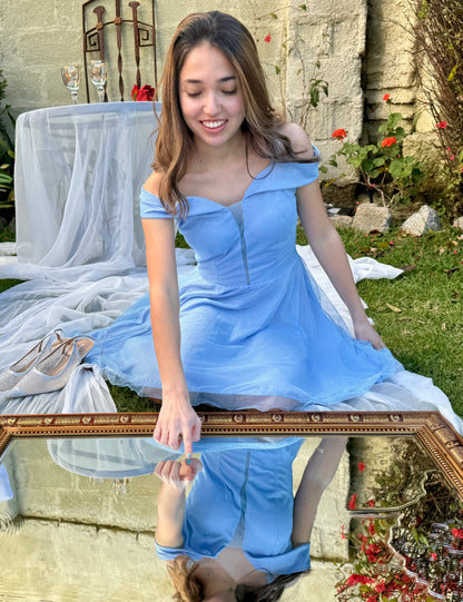 Vestido corto de fiesta Modelo Encanto, Celeste.