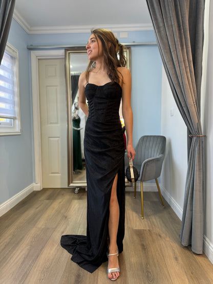 Vestido corset de fiesta largo, modelo Diamante Negro.