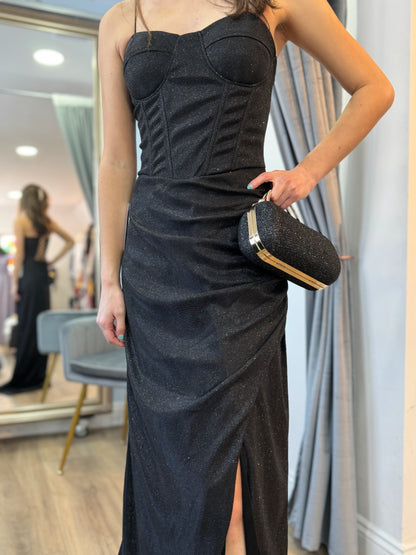 Vestido corset de fiesta largo, modelo Diamante Negro.