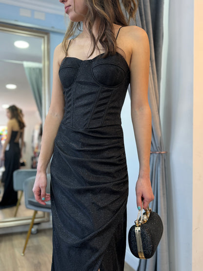 Vestido corset de fiesta largo, modelo Diamante Negro.