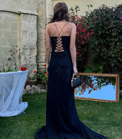 Vestido corset de fiesta largo, modelo Diamante Negro.