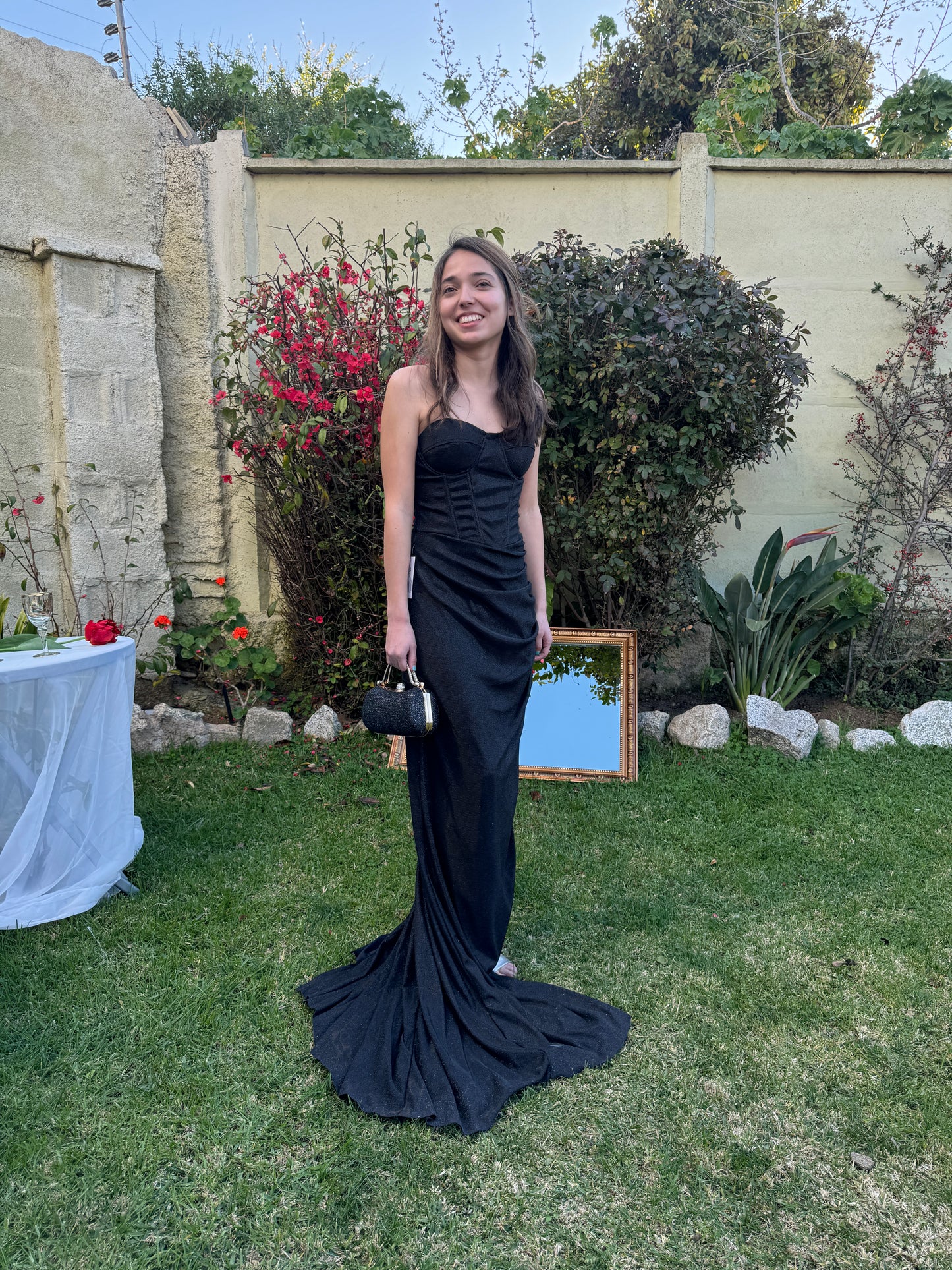 Vestido corset de fiesta largo, modelo Diamante Negro.
