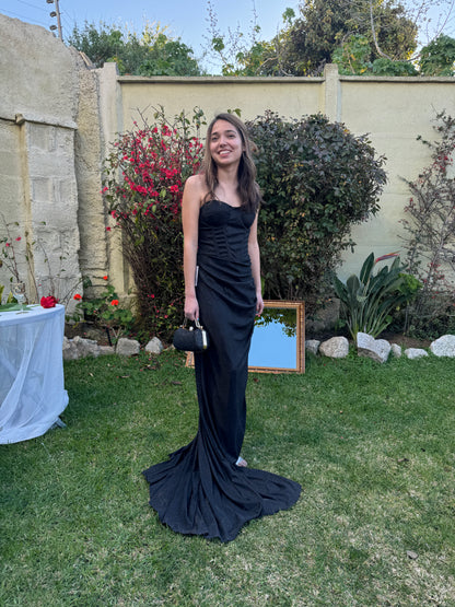 Vestido corset de fiesta largo, modelo Diamante Negro.