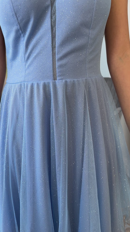 Vestido corto de fiesta Modelo Encanto, Celeste.