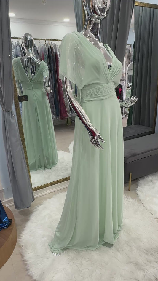 Vestido Verde Menta con Caída Fluida y Escote Cruzado – Talla 8 (M)